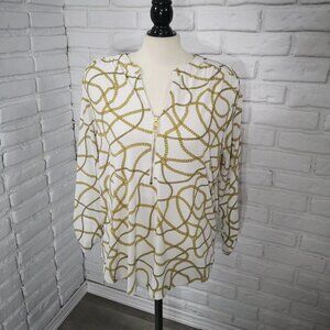 Michael Michael Kors Ladies Size XL Off White & Gold Chain Pattern Top